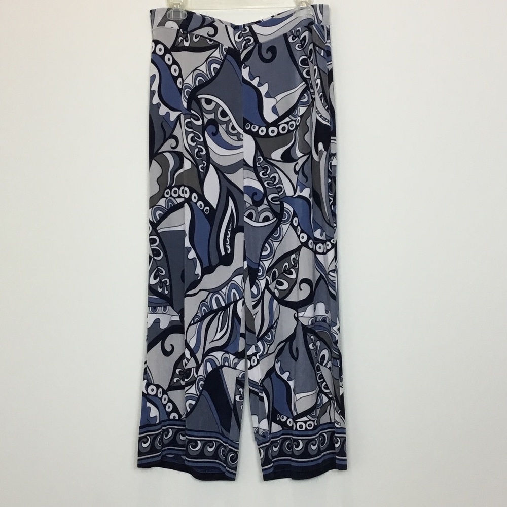 Chico’s travelers Abstract Blue & Gray Wide-Leg Pants size 8/10